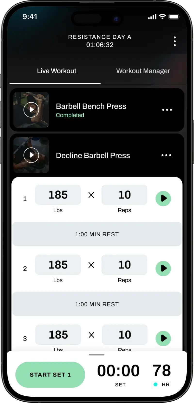 The Longevix app running a resistance training session